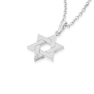 Weissgold Davidstern Halskette mit Diamant | Größe B