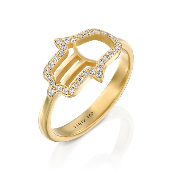 New Diamond Hamsa Ring in 18K Gold - Yaniv Fine Jewelry