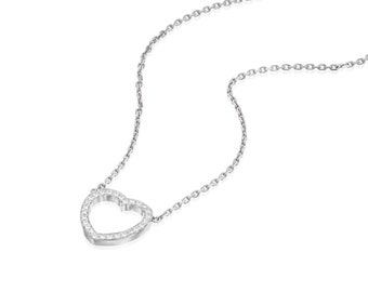 Pave Diamond  Heart Necklace in 18K White Gold (More Colors).