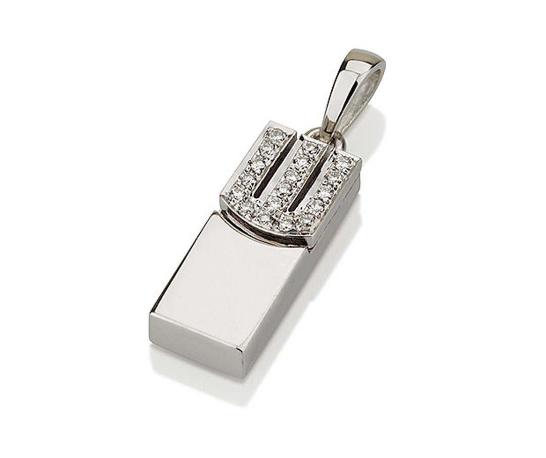 Jewish Mezuzah Necklace in 18k White Gold With Diamonds 18K Gold Jewish