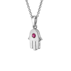 18K White Gold hamsa pendant with Ruby. Hamsa Necklace. 18k Solid Gold