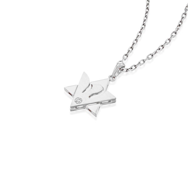 18K White Gold Star of David Pendant Necklace set with Diamond  | Size A