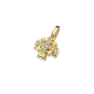 Tiny Jerusalem cross necklace in 18k Yellow Gold with Diamond | Size C