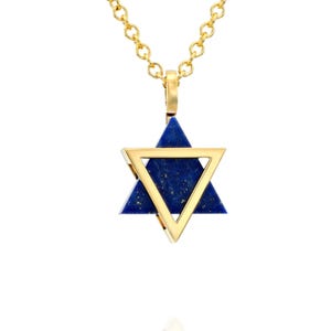 Gold Star of David Necklace – Handmade Lapis Lazuli Jewish Pendant, Unique Judaica Gift