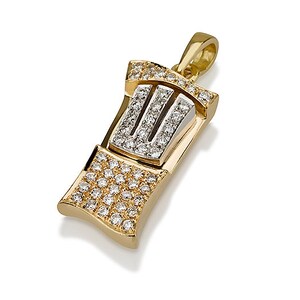 Mezuzah Pendant in 18K Two-Tone Solid Gold with Diamonds