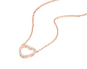 Diamond Rose Gold Heart Necklace in 18K (More Colors).