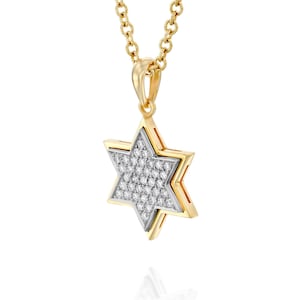 Two-Tone 18K Gold Star of David Necklace – Diamond Jewish Pendant, Handmade Judaica Gift from Israel