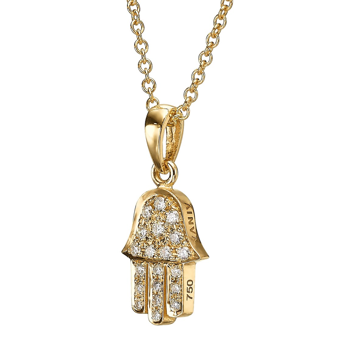Diamond Hamsa Pendant in 18K Solid Yellow Gold Etsy