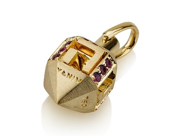 Unique Ruby Dreidel 18K Hanukkah Dreidel Necklace | 18K Hanukkah Pendant | Dreidel Pendant | Jewish Necklace | Hanukkah Gift | 18K Gold.