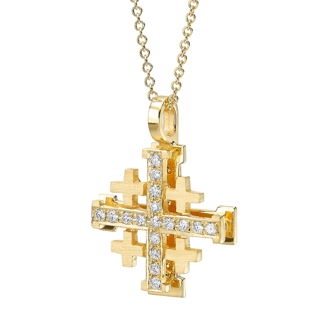 18K Gold Jerusalem Cross Pendant with Diamonds | Etsy
