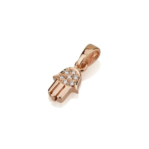 Gold Diamond Hamsa Pendant Necklace, 18k Solid Gold Hamsa Protection Necklace.