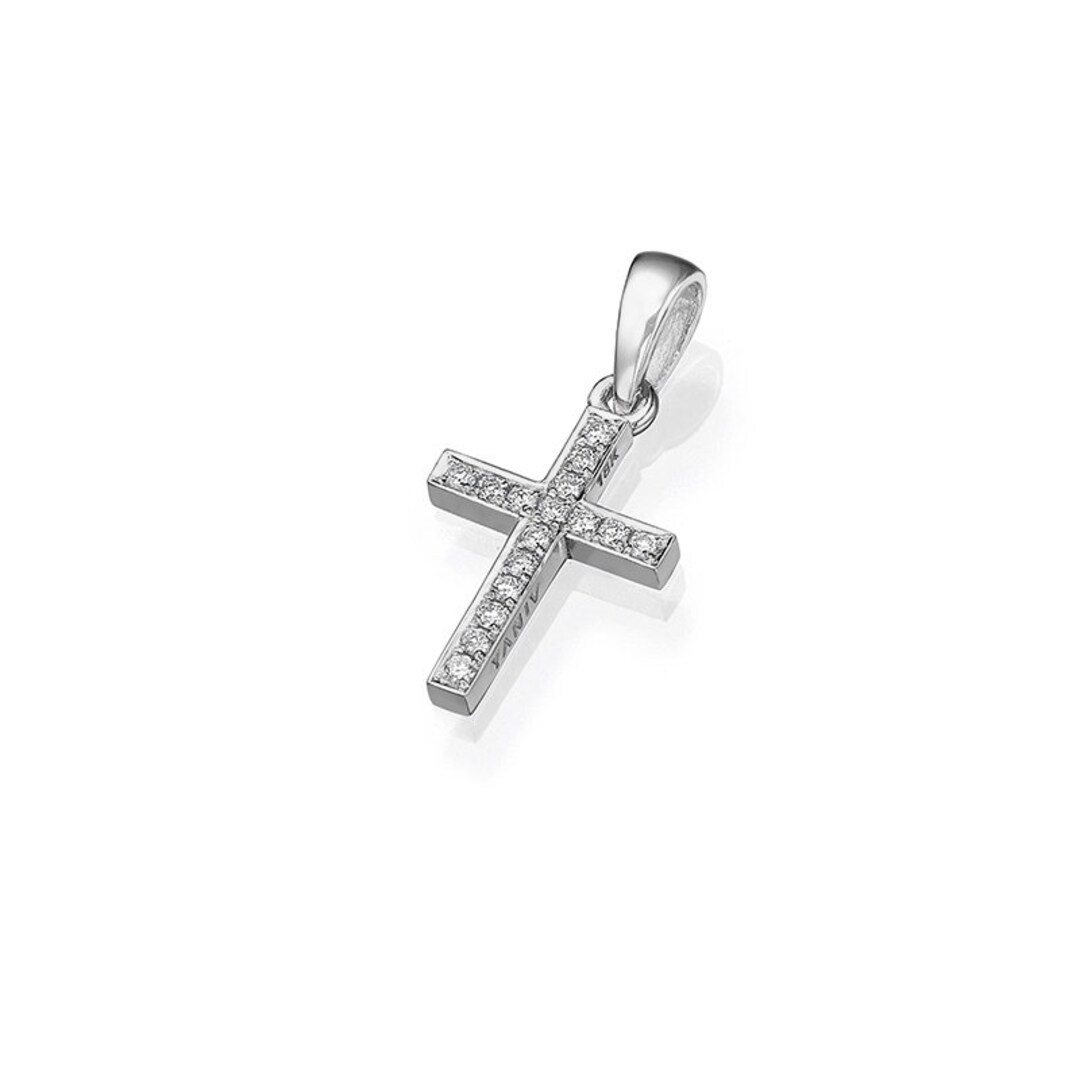 Diamond Cross Necklace in 18K White Gold Yaniv Fine Jewelry Etsy