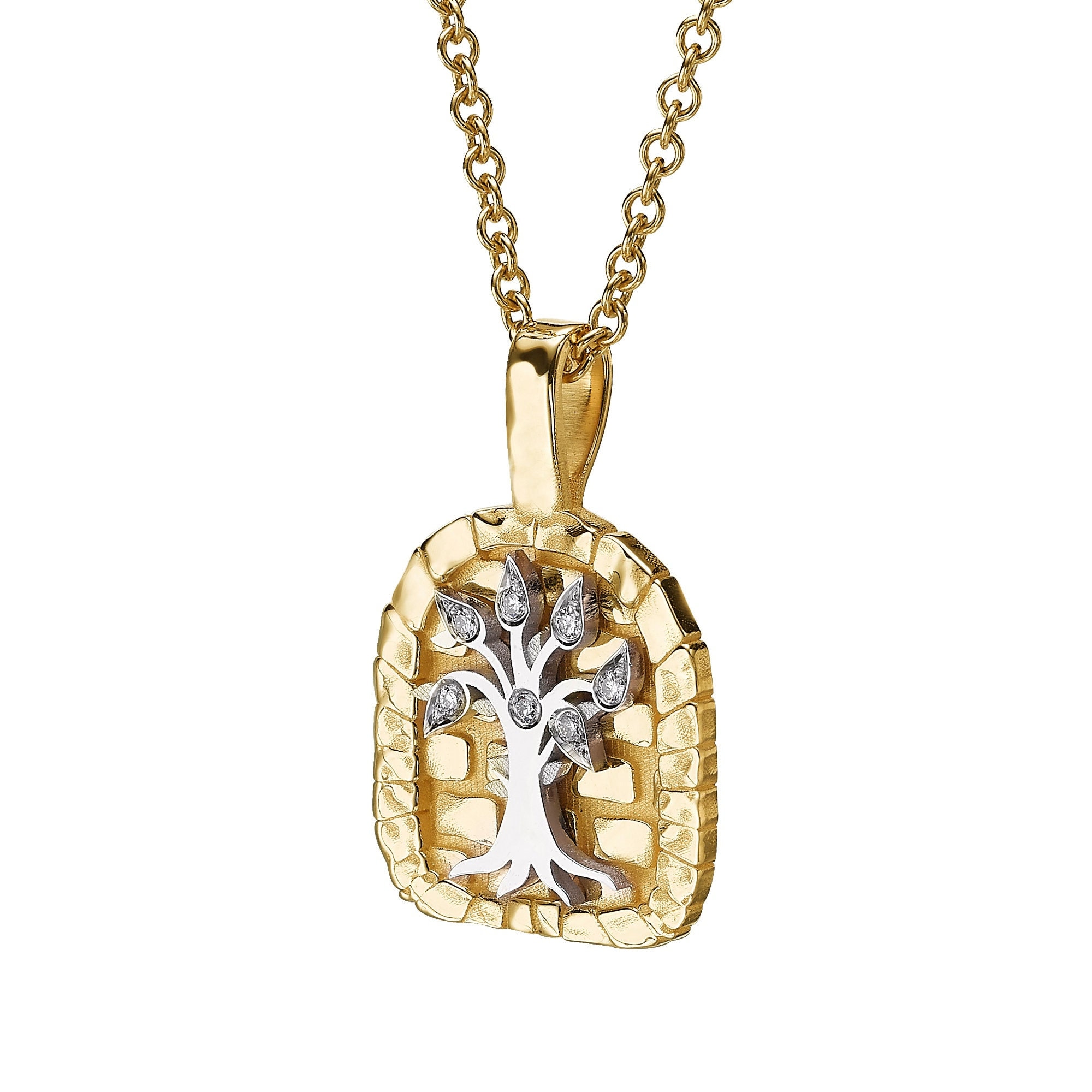 Tree of Life Necklace in Solid 18K Gold Two-Tone with Diamonds