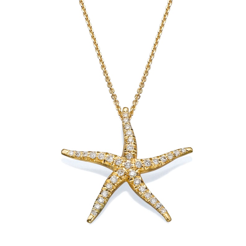 18K Solid Gold Diamond Starfish Pendant Etsy