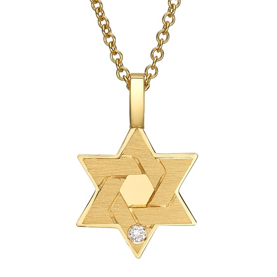 18K Gold Double Star of David Pendant 