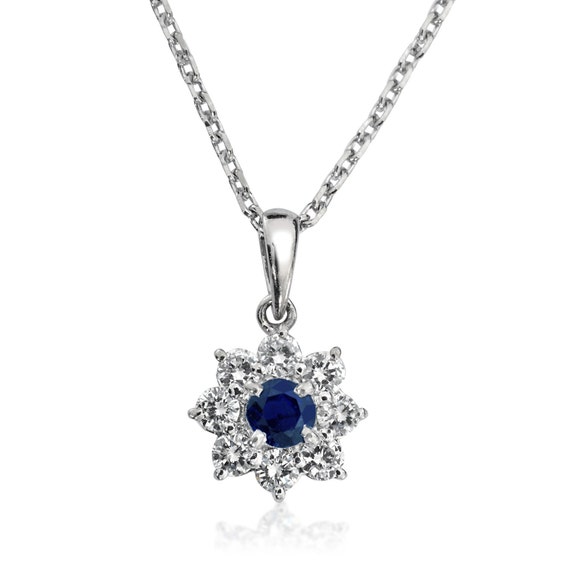 Vintage - 1920s Platinum Diamond and Sapphire Flo… - image 1