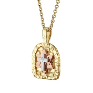 Star of David Cross necklace in solid 18k three tone gold with diamond