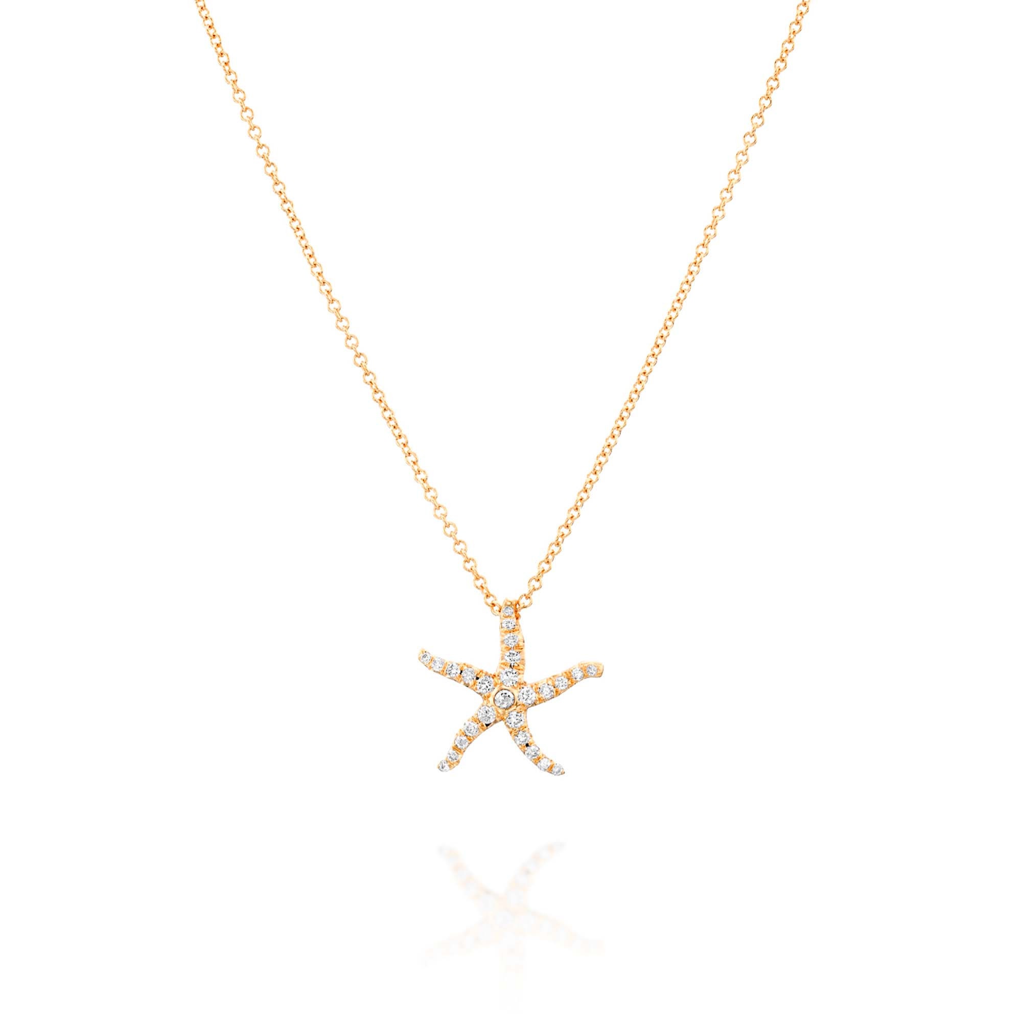 Minimalist Starfish Necklace in 18K Rose Gold with Diamonds (More Colors).thumbnail