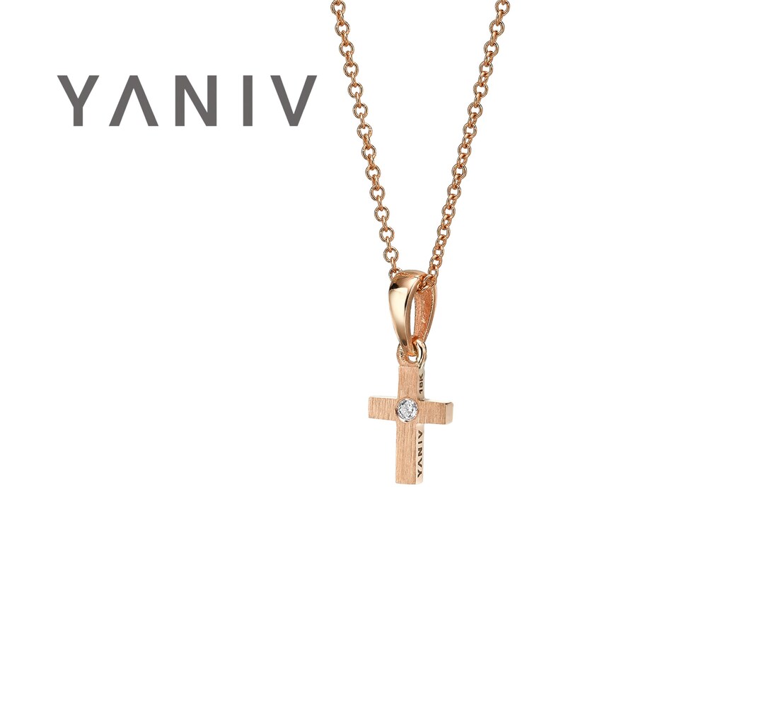Tiny Cross Necklace in 18k Rose Gold by Yaniv Fine Jewelry Etsy