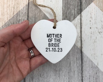 Mother of the bride gift, personalised mother of the bride gift, personalised heart, clay heart ornament, mother of the bride keepsake.