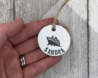 Boat gift, cruise ship, cruiser, sailor, cruise gift, boat ornament, boat decoration, clay gift tags, personalised gift, cruise holiday.