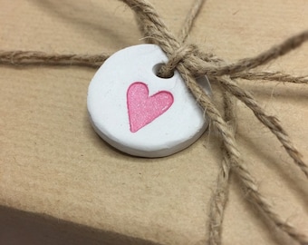 Heart gift tags, clay gift tags, clay wedding favours, gift tags, valentines gift tag, gift for girlfriend, wedding favours, napkin rings.