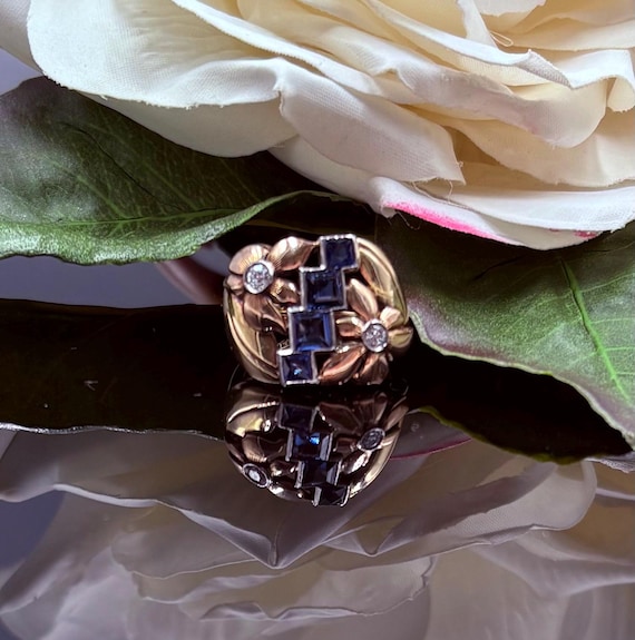 Retro Moderne 14K Yellow and Rose Gold, Sapphire … - image 3