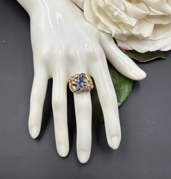Retro Moderne 14K Yellow and Rose Gold, Sapphire … - image 2