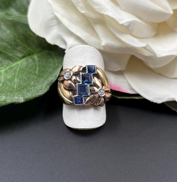 Retro Moderne 14K Yellow and Rose Gold, Sapphire … - image 1