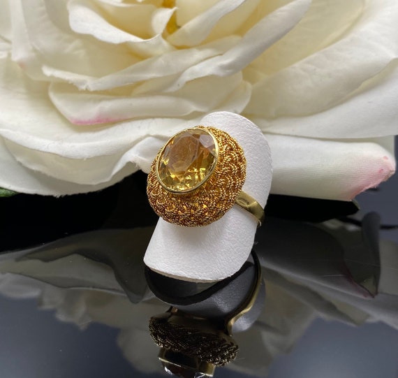 Vintage 18K Citrine Ring Braided Rope Frame Novemb