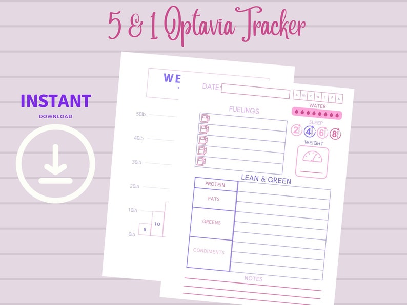 5 & 1 Optavia Tracker / Fueling Tracker / FREE Weight Loss Bar Etsy