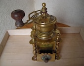 Old French Coffee Mill. Vintage Brass Coffee Grinder.