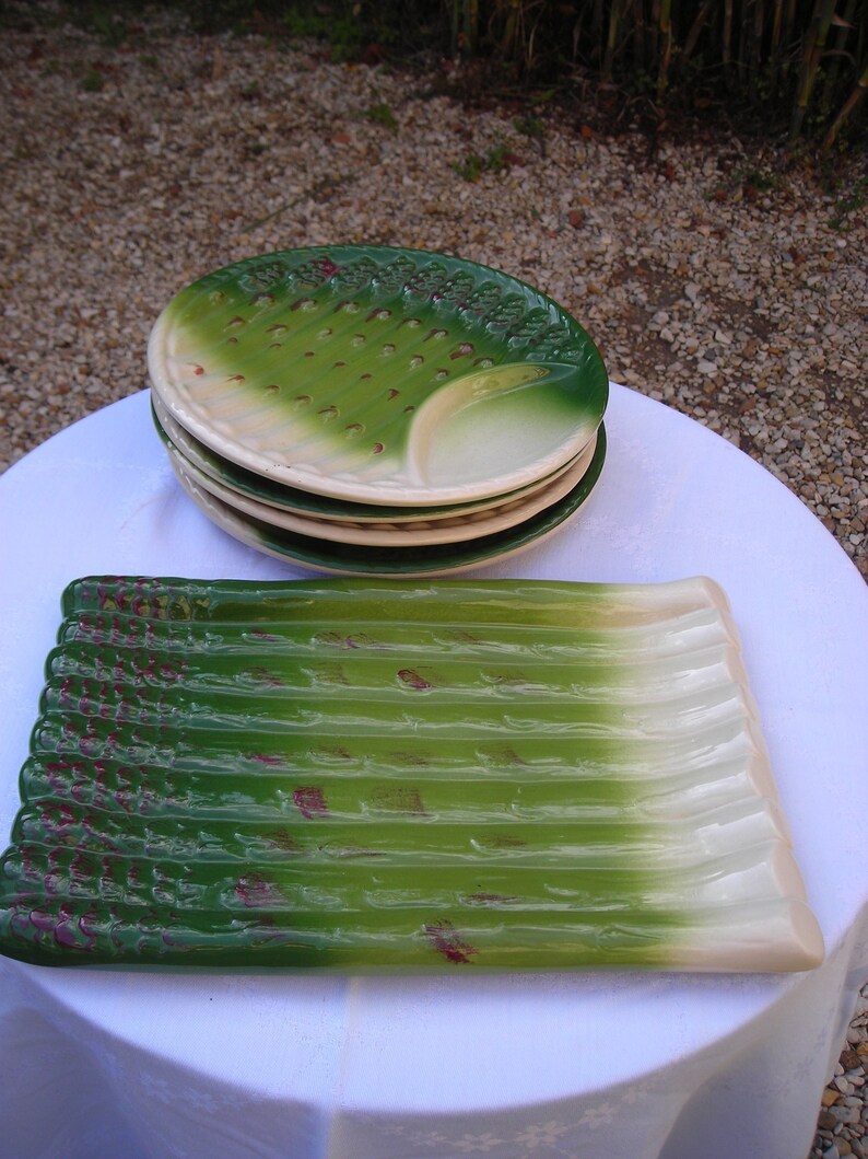 Vintage Barbotine Asparagus Set. Old Asparagus Dish and 4 Etsy