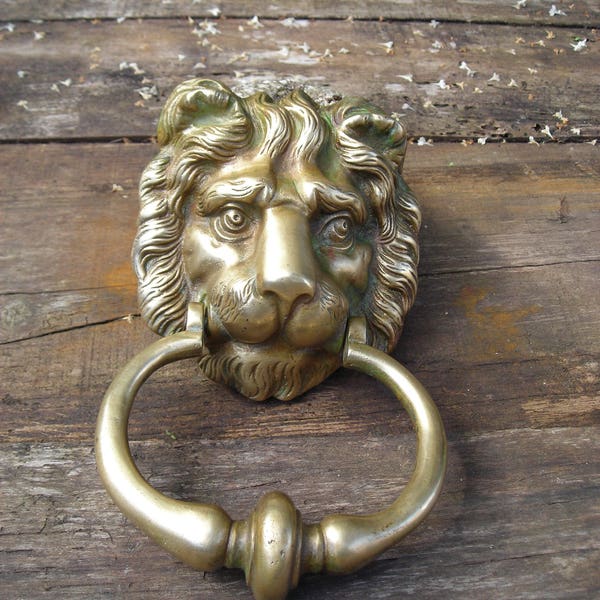 Antique Brass Door Knocker.  Old Lion's Head Door Knocker. English Door Knocker.