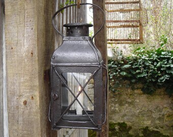 Heavyweight "witches'" lantern. Old French lantern. Rustic Lantern. Vintage Lantern.