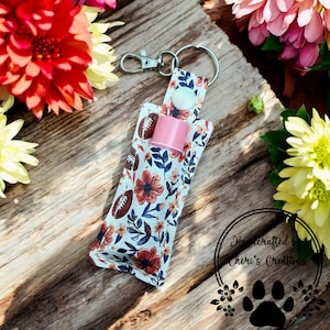 Floral Football Chapstick Keychain