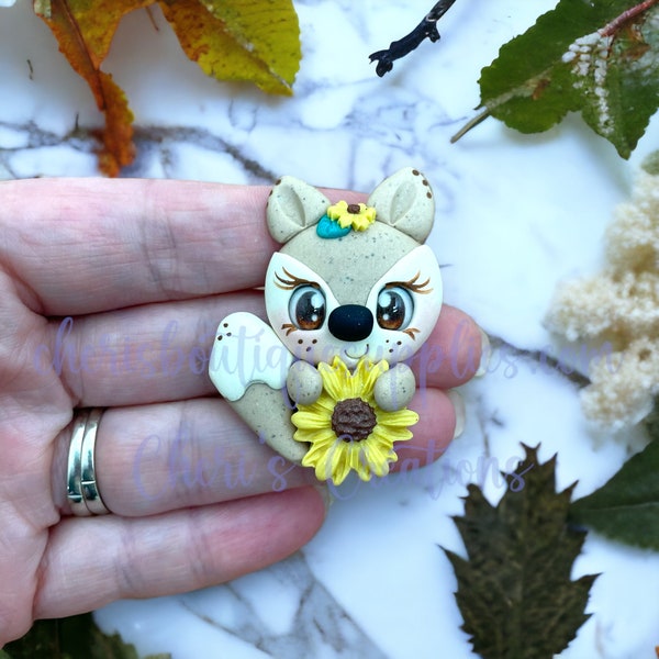 Sunflower Fox Fall Clay Bow Center Polymer Clay Embellishment