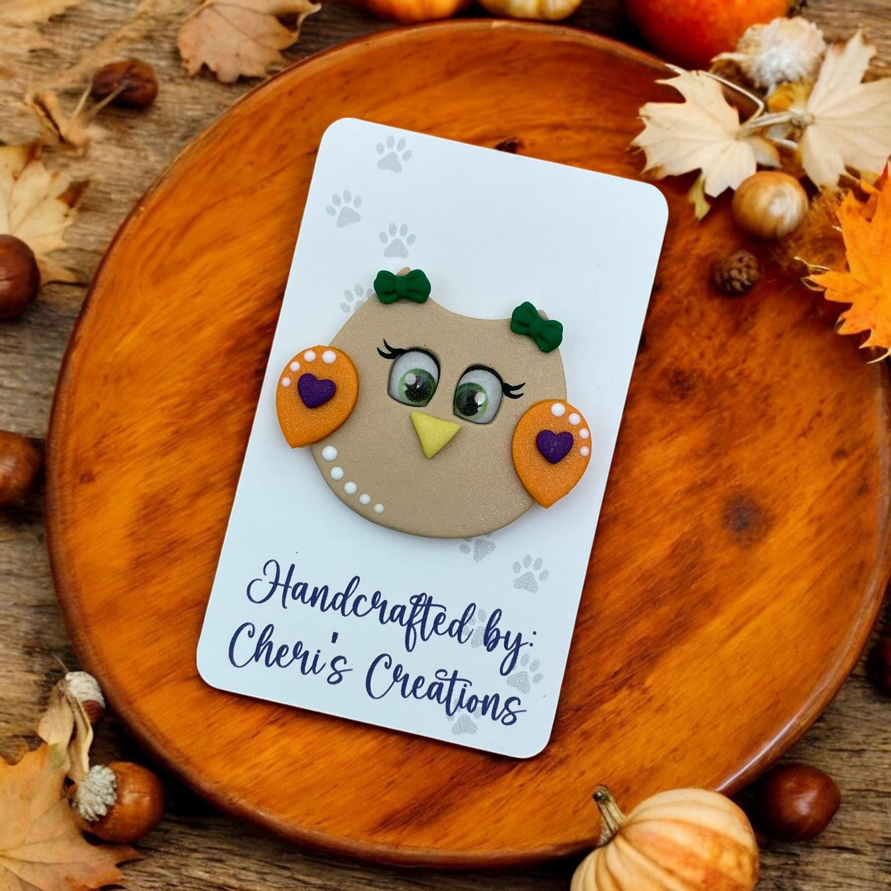 Charming Fall Owl Polymer Clay Embellishment