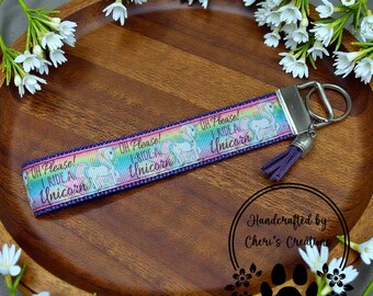Wristlet Keychain - Rainbow Ride a Unicorn Key Fob