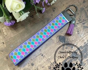 Pastel Mermaid Scales Wristlet Keychain