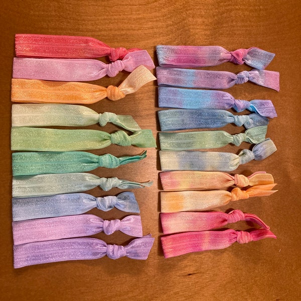 Tie Dye Hair Tie Set, Assorted Sets of 6, 12, or 24, Hair Elastics, Custom Hair Ties, Fold Over Elastic Hair Ties