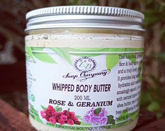 Rose Whipped Body Butter Handmade Essential Boutique Moisturiser 200 ml