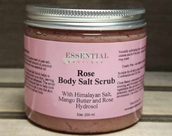 Essential Boutique Rose Body Salt Scrub met roze Himalayazout, UK gemaakt 200 ml