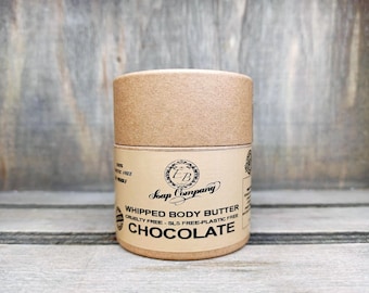 Handmade body butter Chocolate eco friendly packaging Vegan Plastic Free cardboard tub Made in UK Biodegradable