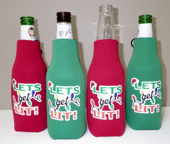 NEW SALE Christmas Party 4-pack Bottle Beer Insulators let's Get Lit 