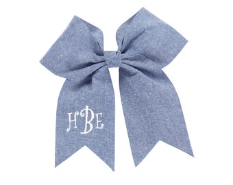 Personalized Chambray Hair Bow - Free Monogram Embroidery