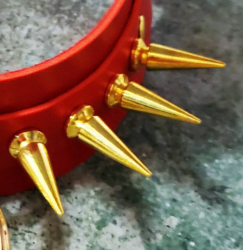 Red Vegan Leather Mega XL Spikes O-Ring Wide Choker Necklace