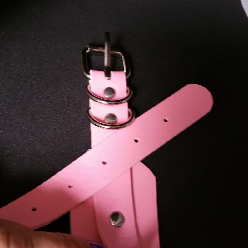 Faux Pink Vegan Leather Spiked O-Ring Spiked Choker Necklace