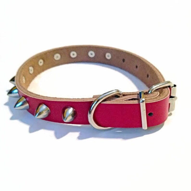 Red Leather Spiked Dog Collar Medium with Silver Cone Spike Etsy