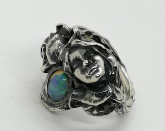 Anello peonia, fata delle peonie anello in argento 925, art nouveau style, spedizione gratuita
